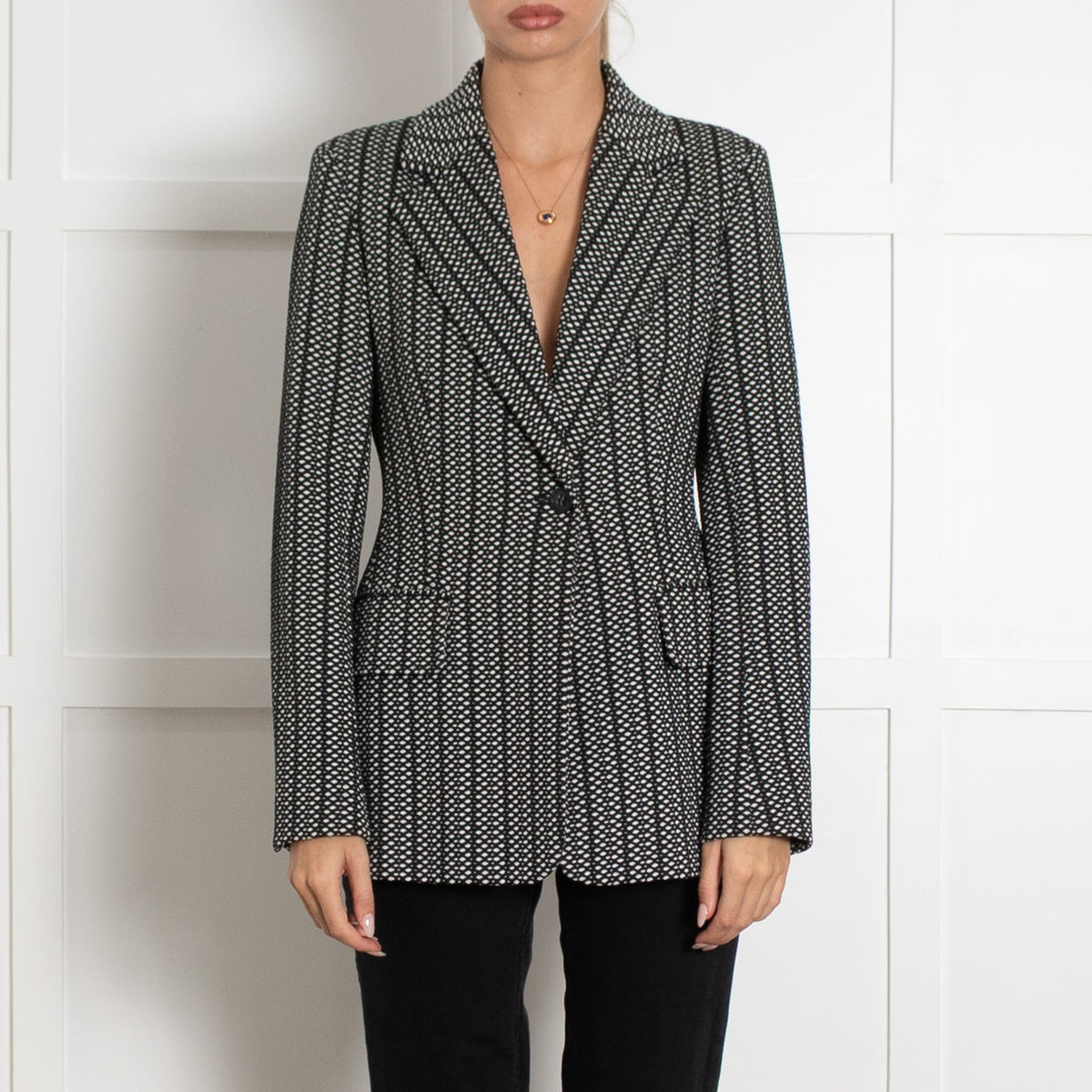 Sportmax Black And White Textured Geometric Print Fitted Blazer - Image 2