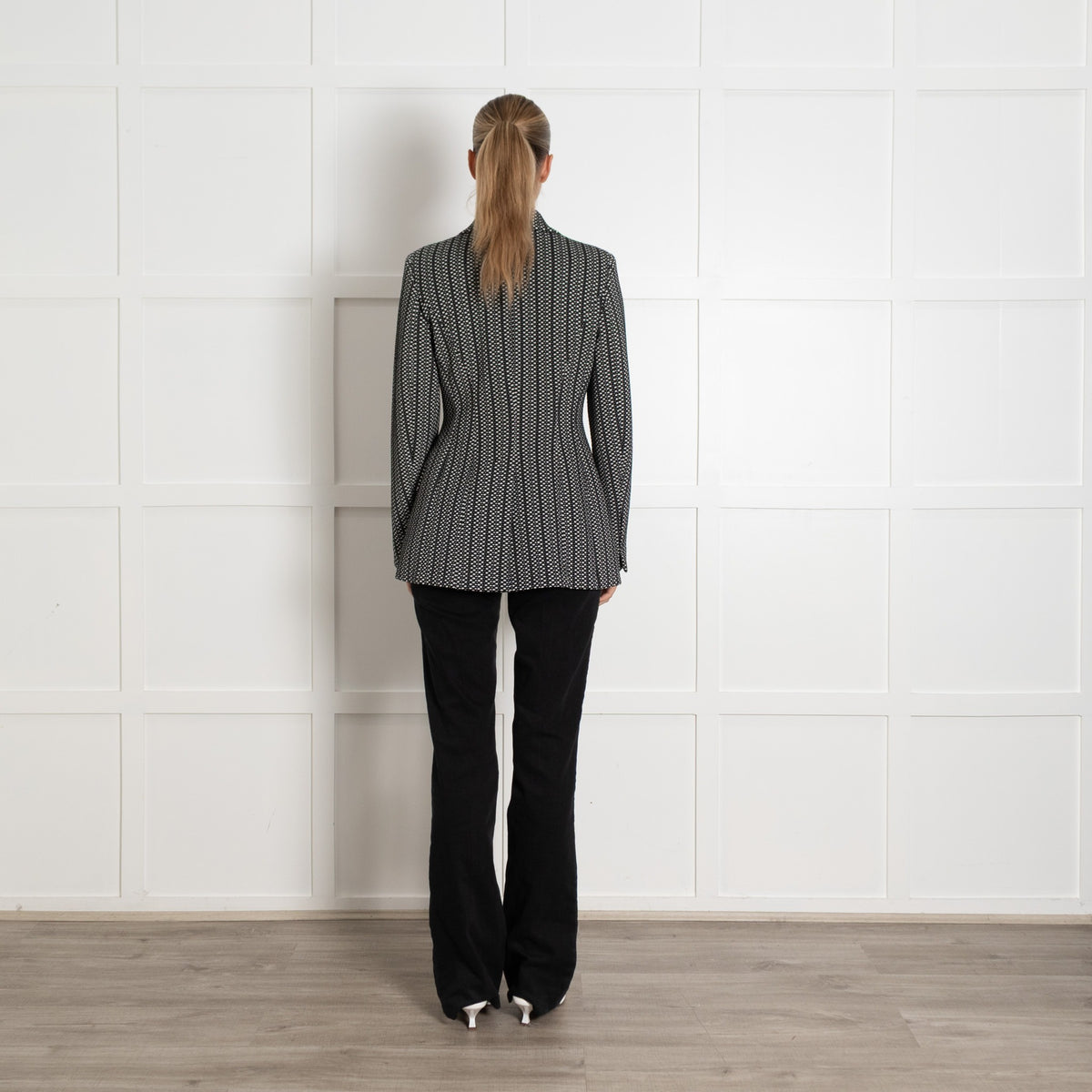 Sportmax Black And White Textured Geometric Print Fitted Blazer - Image 5