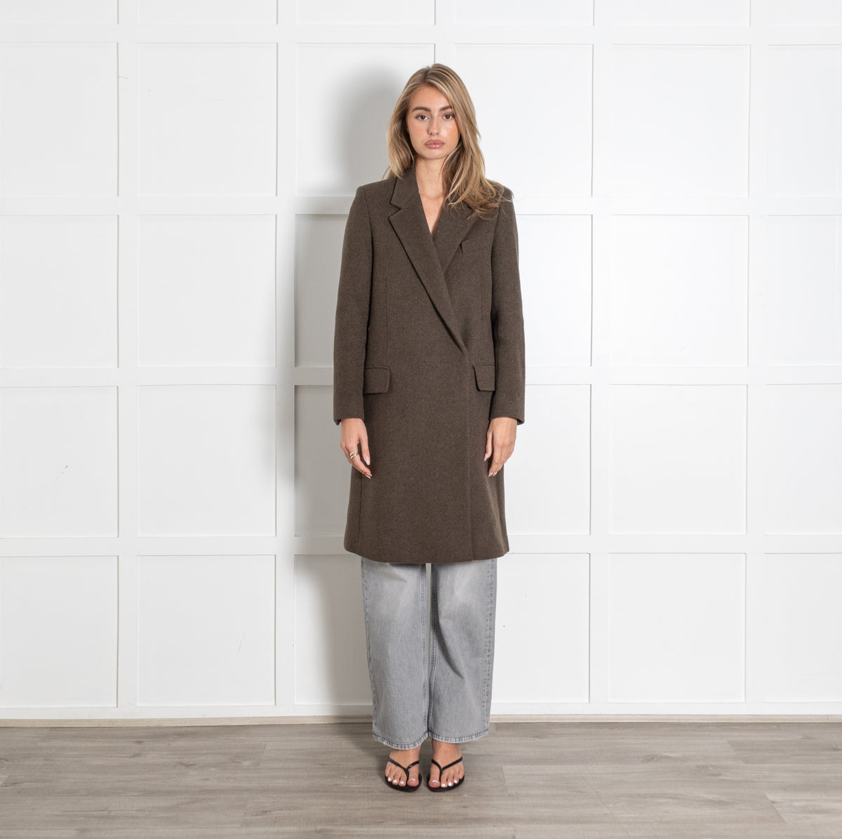 Brown Taupe Wool-Blend Single-Breasted Coat - Image 1