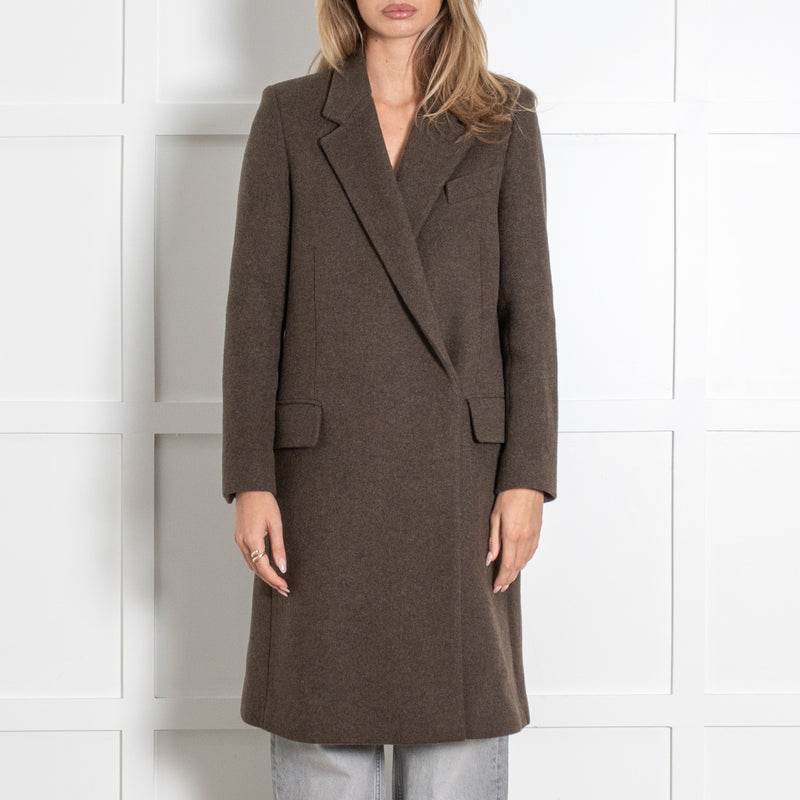 Brown Taupe Wool-Blend Single-Breasted Coat - Image 2