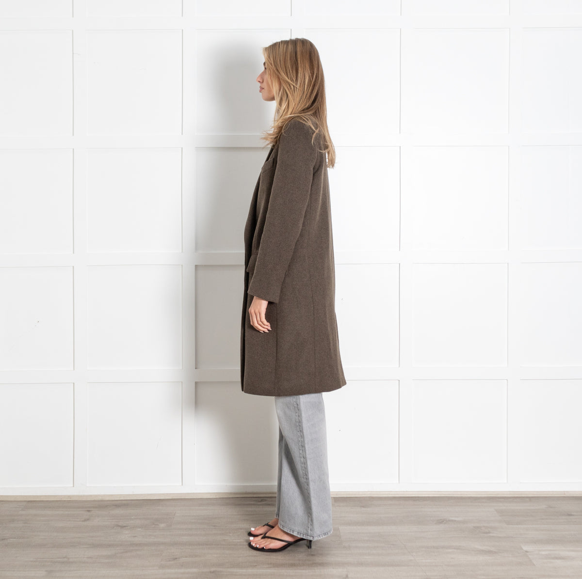 Brown Taupe Wool-Blend Single-Breasted Coat - Image 3