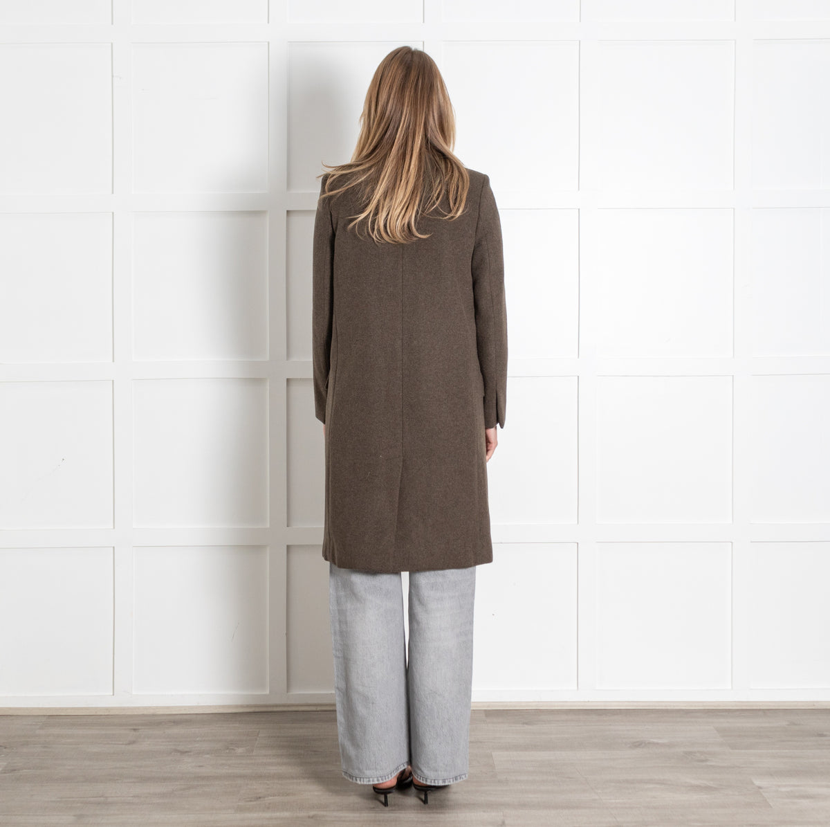 Brown Taupe Wool-Blend Single-Breasted Coat - Image 4