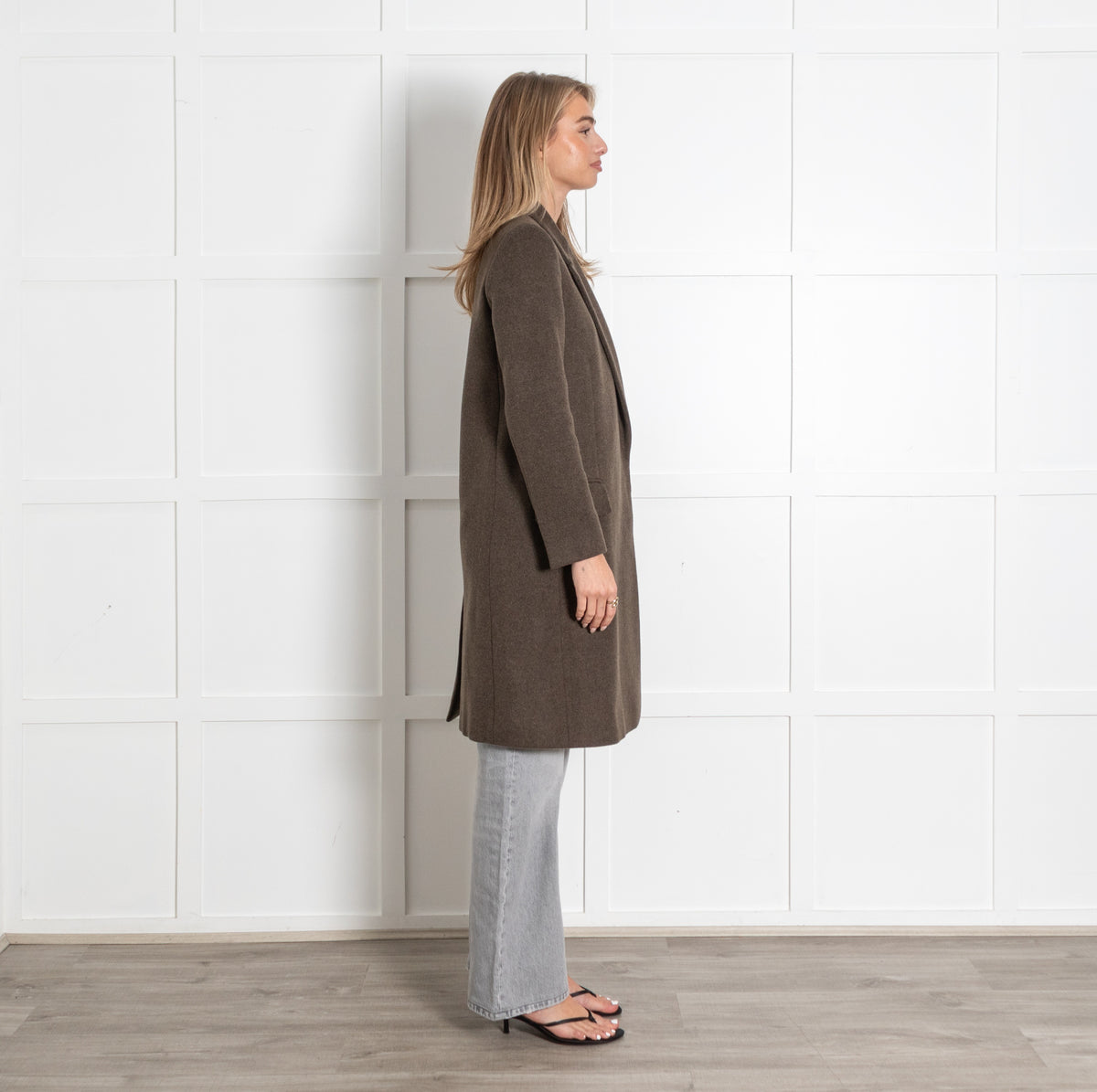 Brown Taupe Wool-Blend Single-Breasted Coat - Image 5