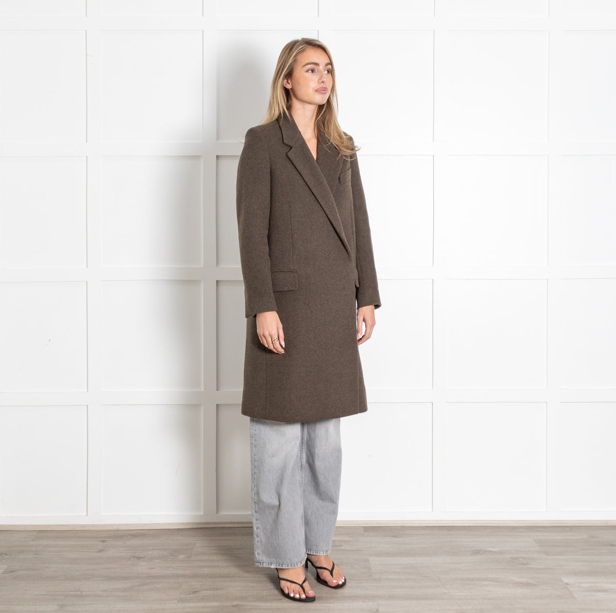Brown Taupe Wool-Blend Single-Breasted Coat - Image 6