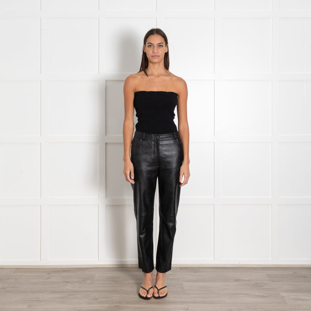 Stella McCartney Black Leather Straight Leg Trousers - Image 1