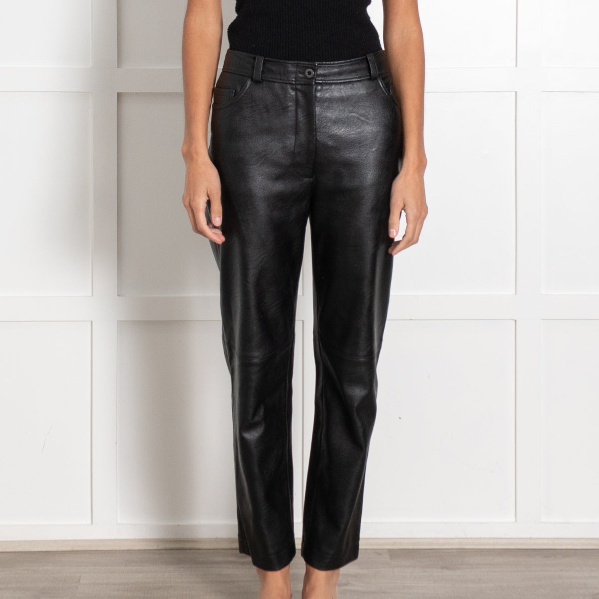 Stella McCartney Black Leather Straight Leg Trousers - Image 2