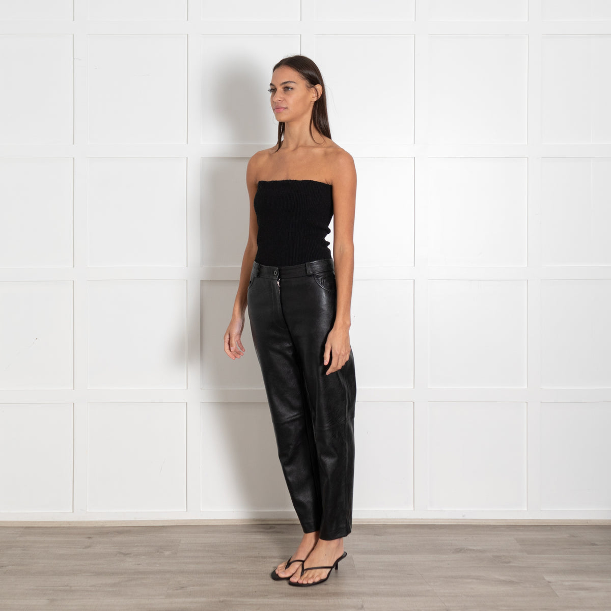 Stella McCartney Black Leather Straight Leg Trousers - Image 3