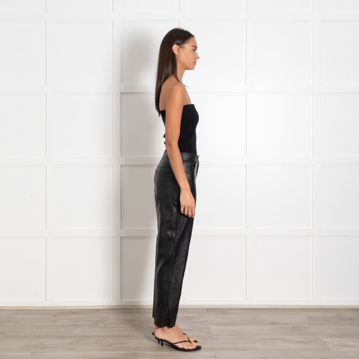 Stella McCartney Black Leather Straight Leg Trousers - Image 6