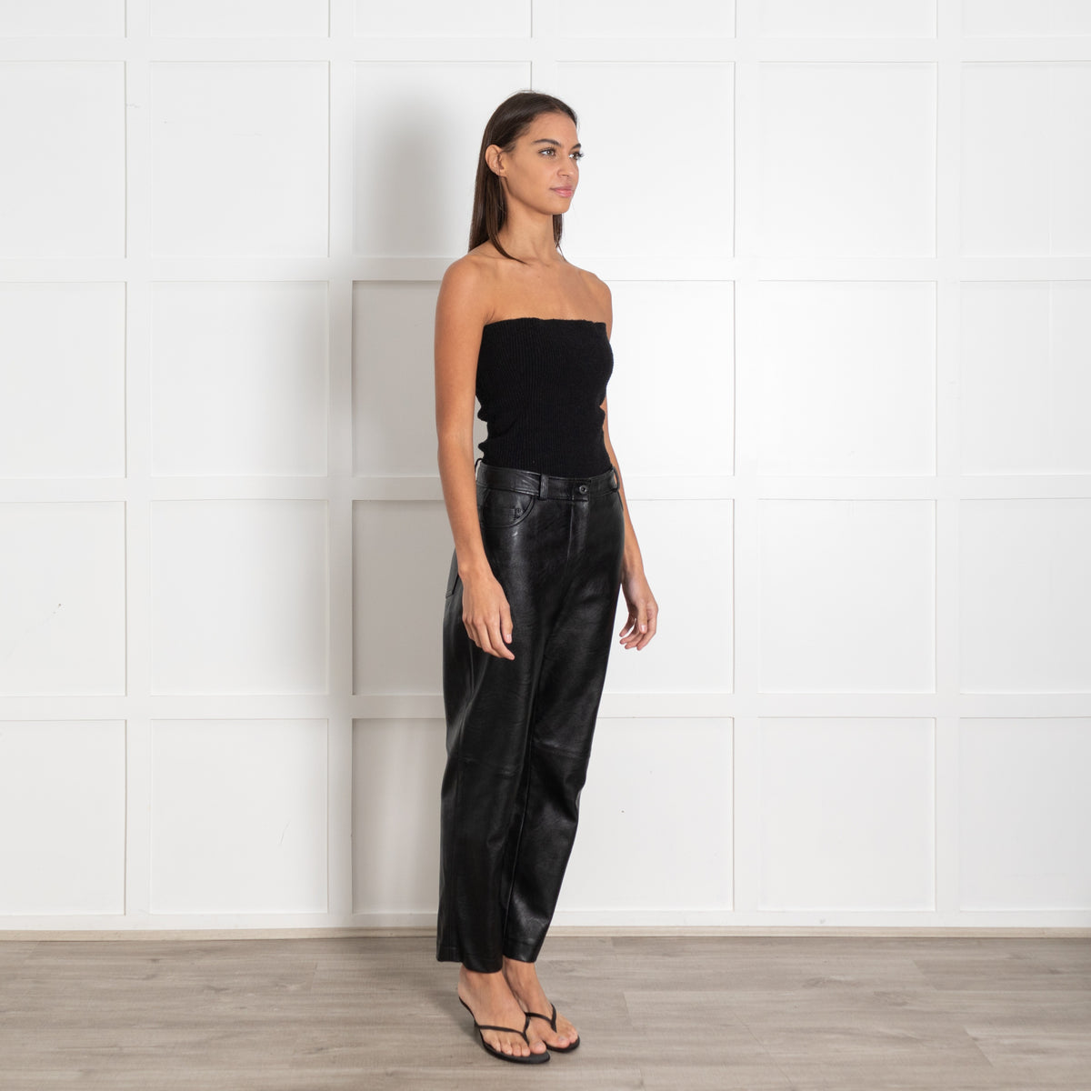 Stella McCartney Black Leather Straight Leg Trousers - Image 7