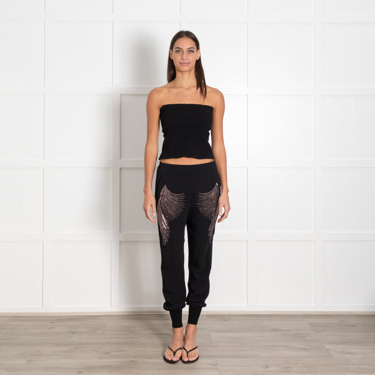 Stella McCartney Black Silky Rhinestone Stretchy Waistband Trousers - Image 1