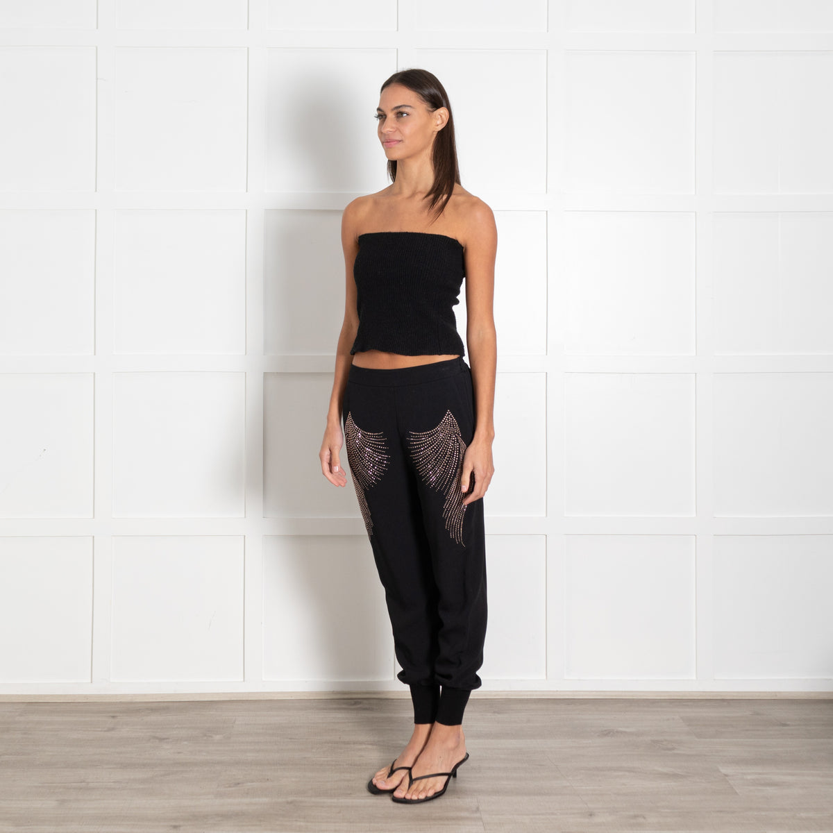 Stella McCartney Black Silky Rhinestone Stretchy Waistband Trousers - Image 3