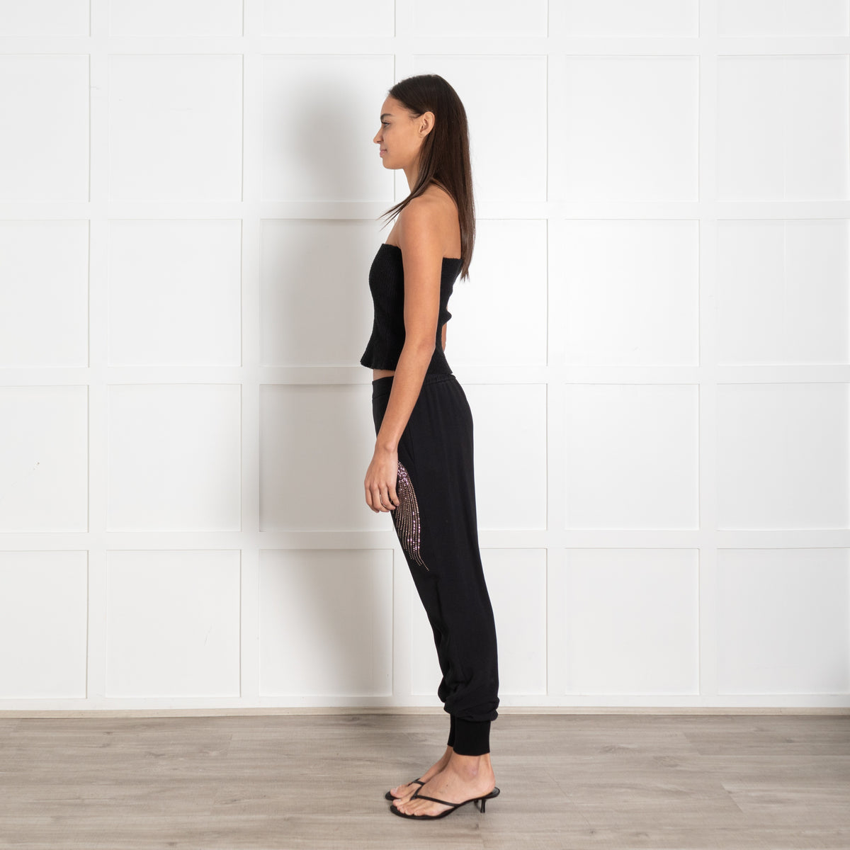 Stella McCartney Black Silky Rhinestone Stretchy Waistband Trousers - Image 4