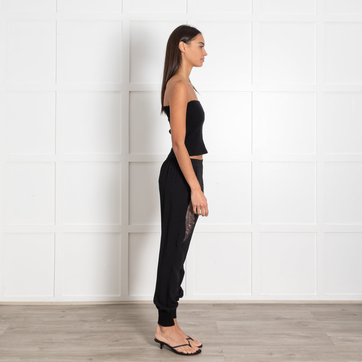 Stella McCartney Black Silky Rhinestone Stretchy Waistband Trousers - Image 6