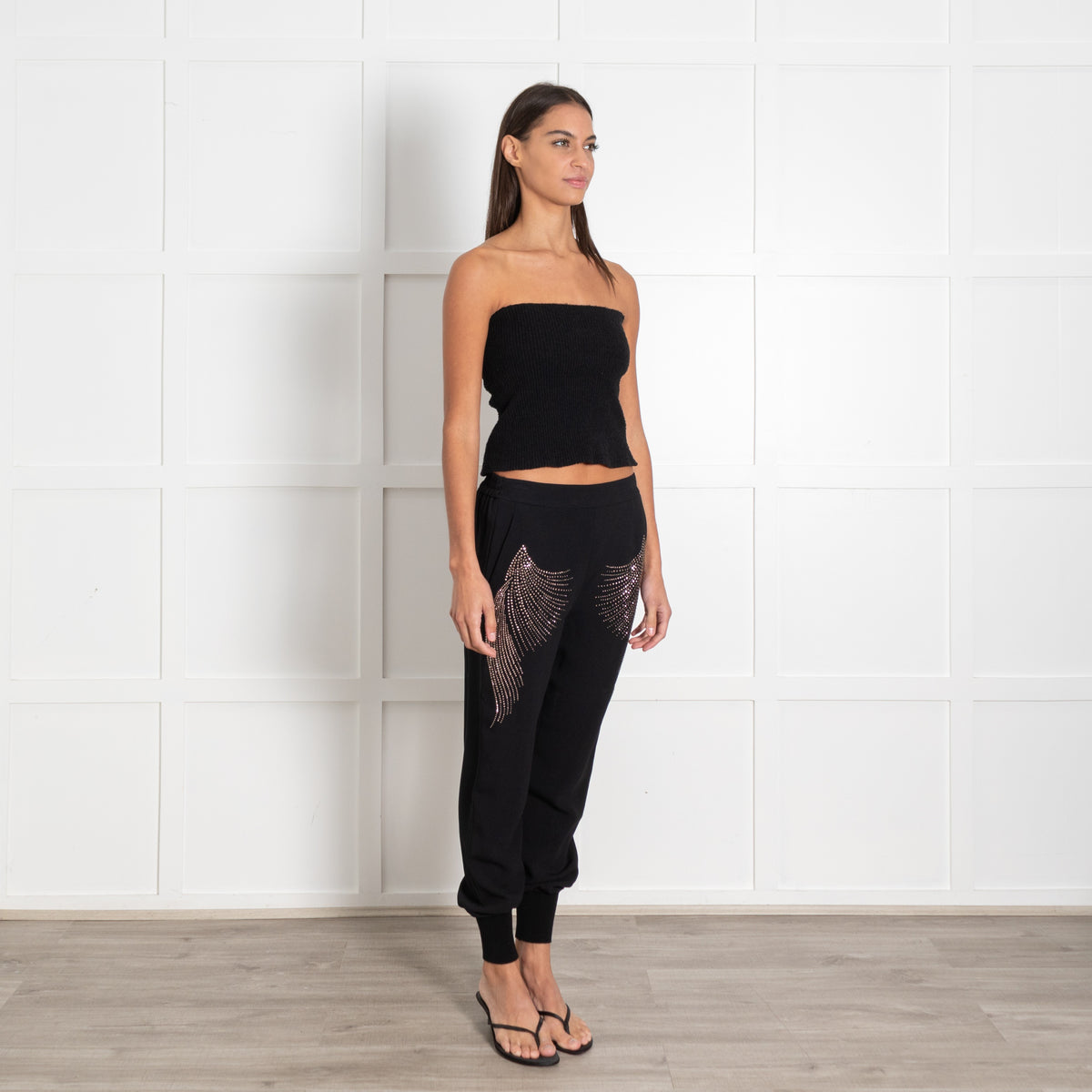 Stella McCartney Black Silky Rhinestone Stretchy Waistband Trousers - Image 7