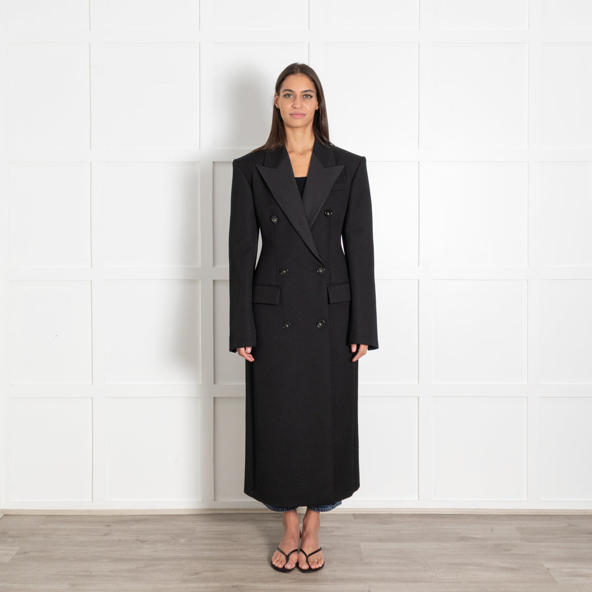 Stella McCartney Black Twill Satin Trim Dbl Breasted Coat - Image 1