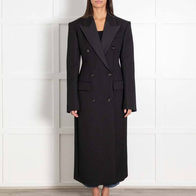 Stella McCartney Black Twill Satin Trim Dbl Breasted Coat - Image 2