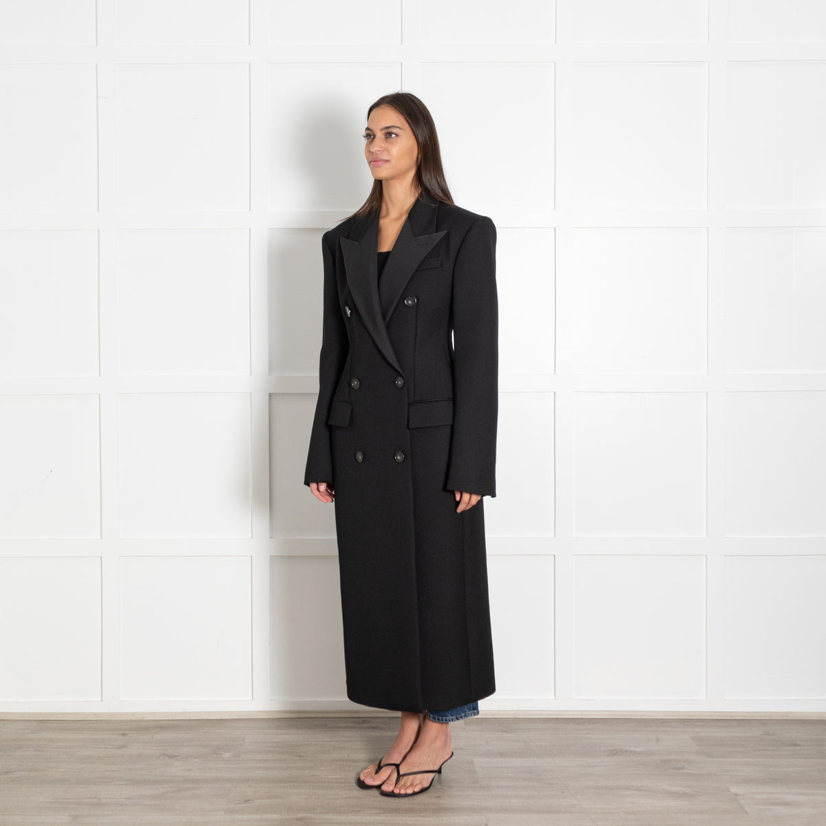 Stella McCartney Black Twill Satin Trim Dbl Breasted Coat - Image 3