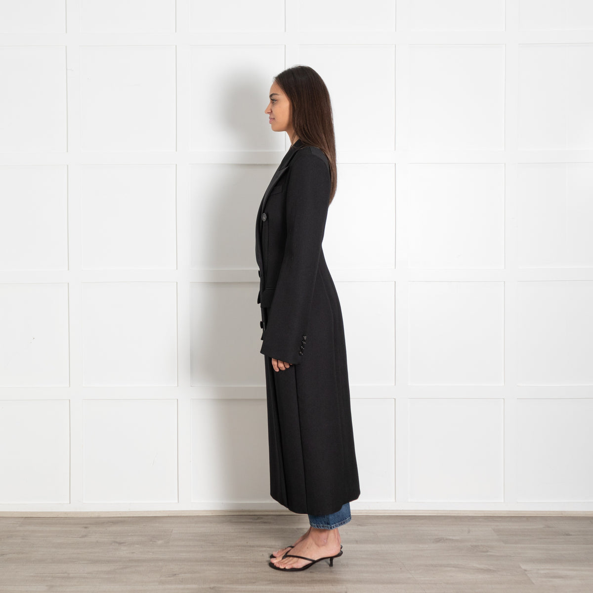 Stella McCartney Black Twill Satin Trim Dbl Breasted Coat - Image 4