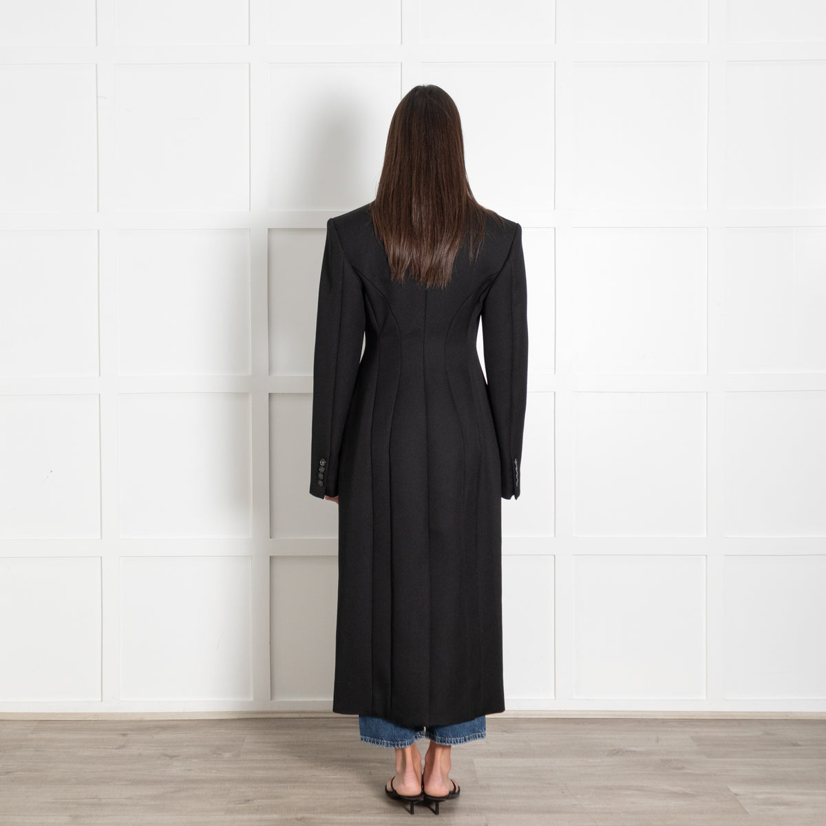 Stella McCartney Black Twill Satin Trim Dbl Breasted Coat - Image 5