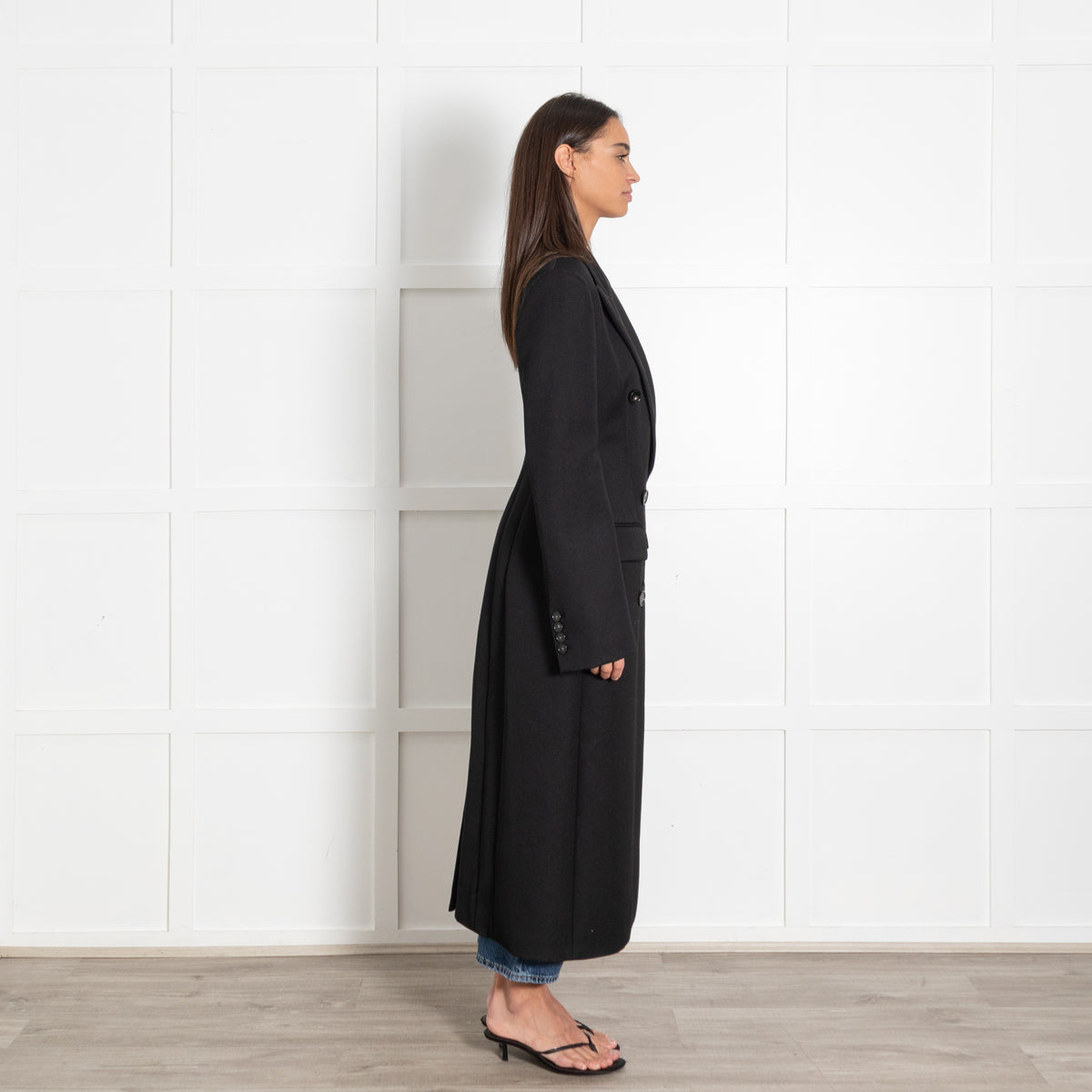 Stella McCartney Black Twill Satin Trim Dbl Breasted Coat - Image 6