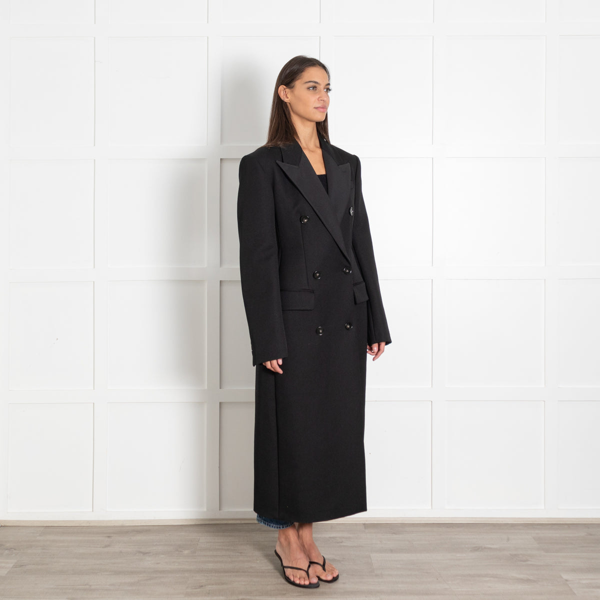 Stella McCartney Black Twill Satin Trim Dbl Breasted Coat - Image 7