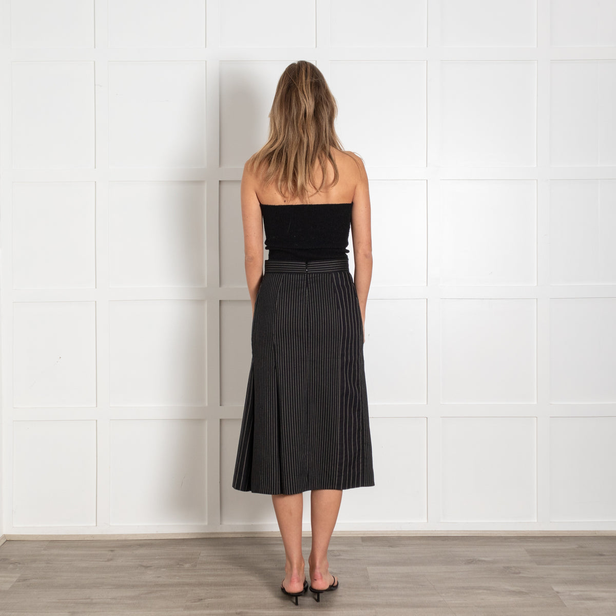 Stella McCartney Black Wool Blend Pinstripe Pleated Midi Skirt - Image 5