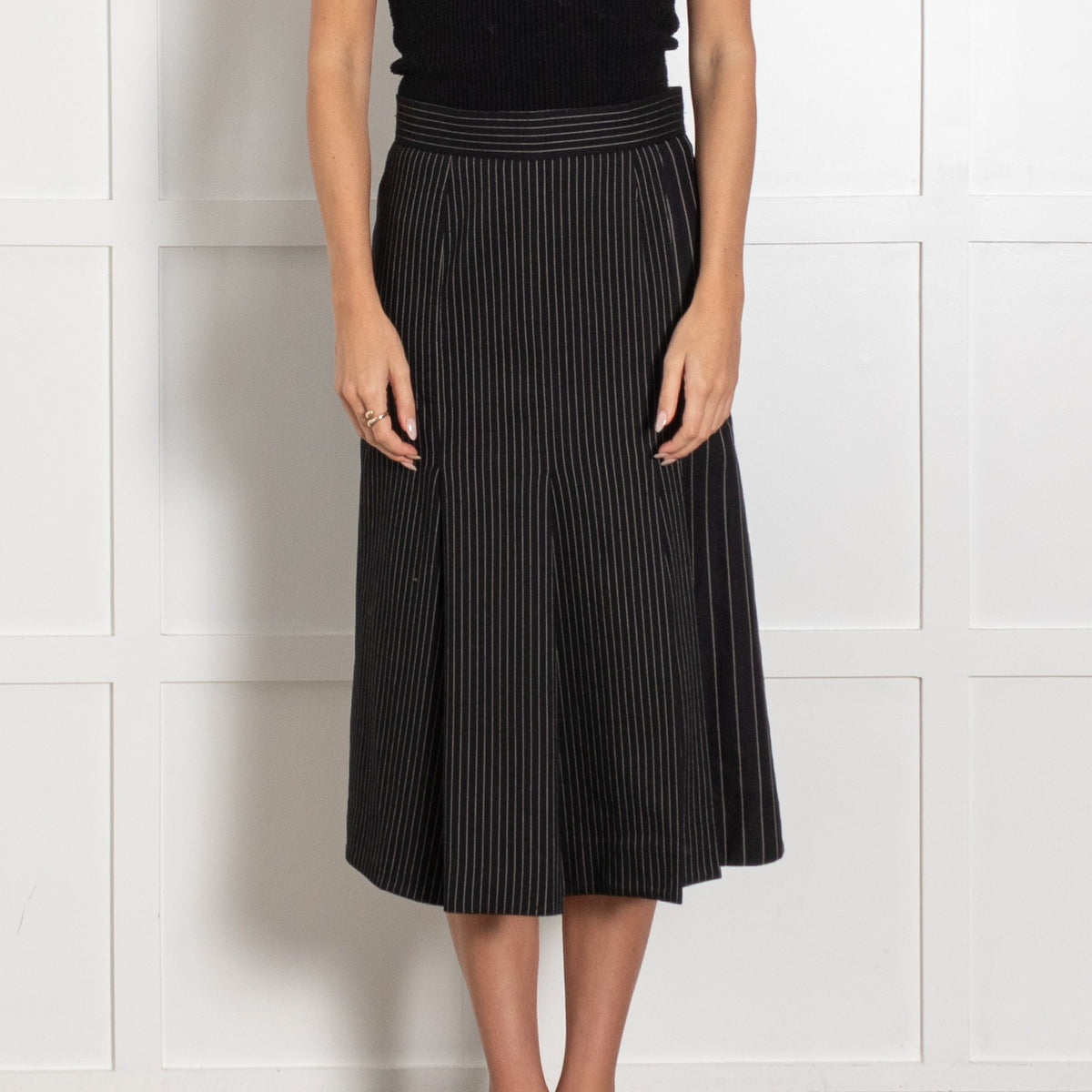 Stella McCartney Black Wool Blend Pinstripe Pleated Midi Skirt - Image 2