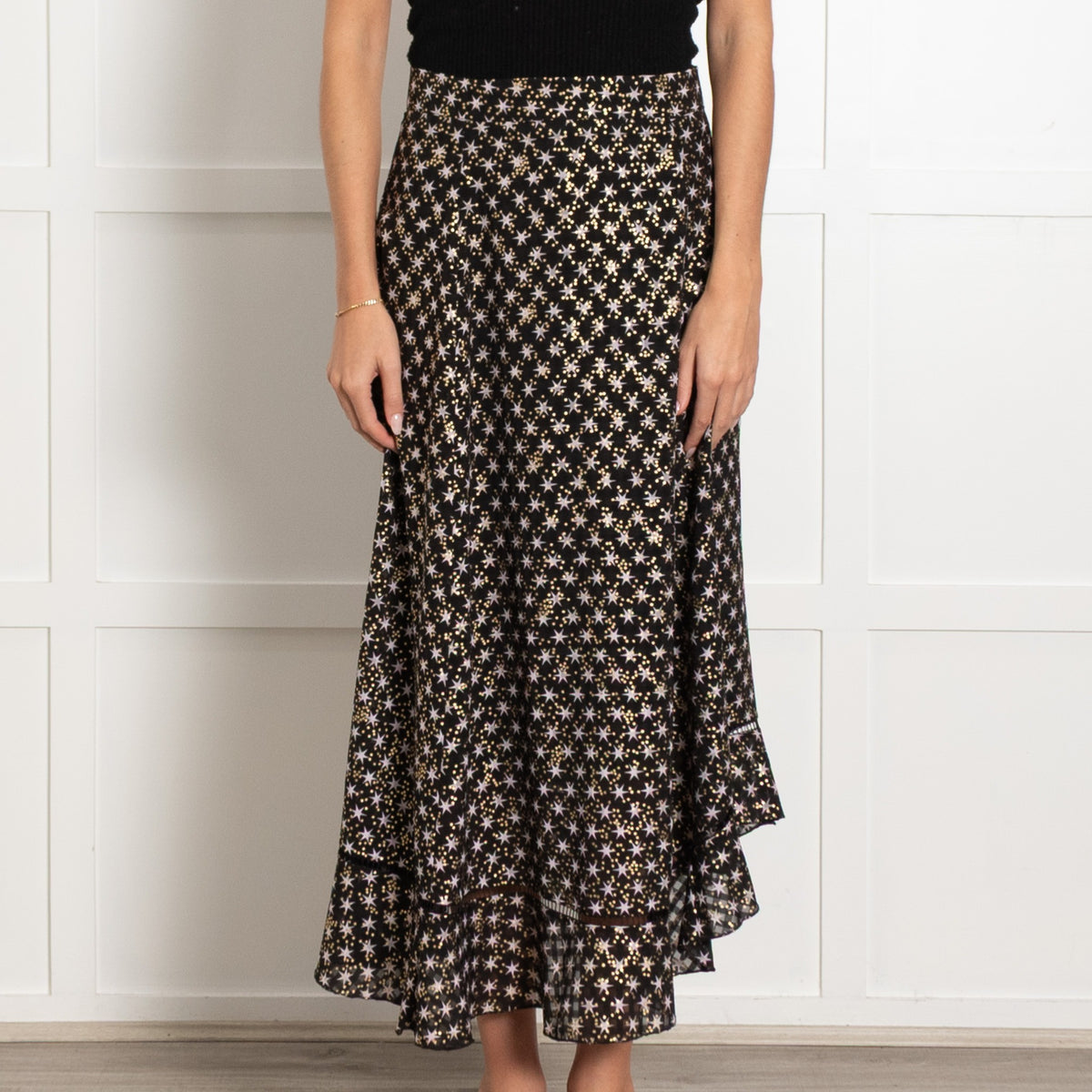 Stine Goya Black, Gold & Pink Star Skirt With Frill Hem - Image 2