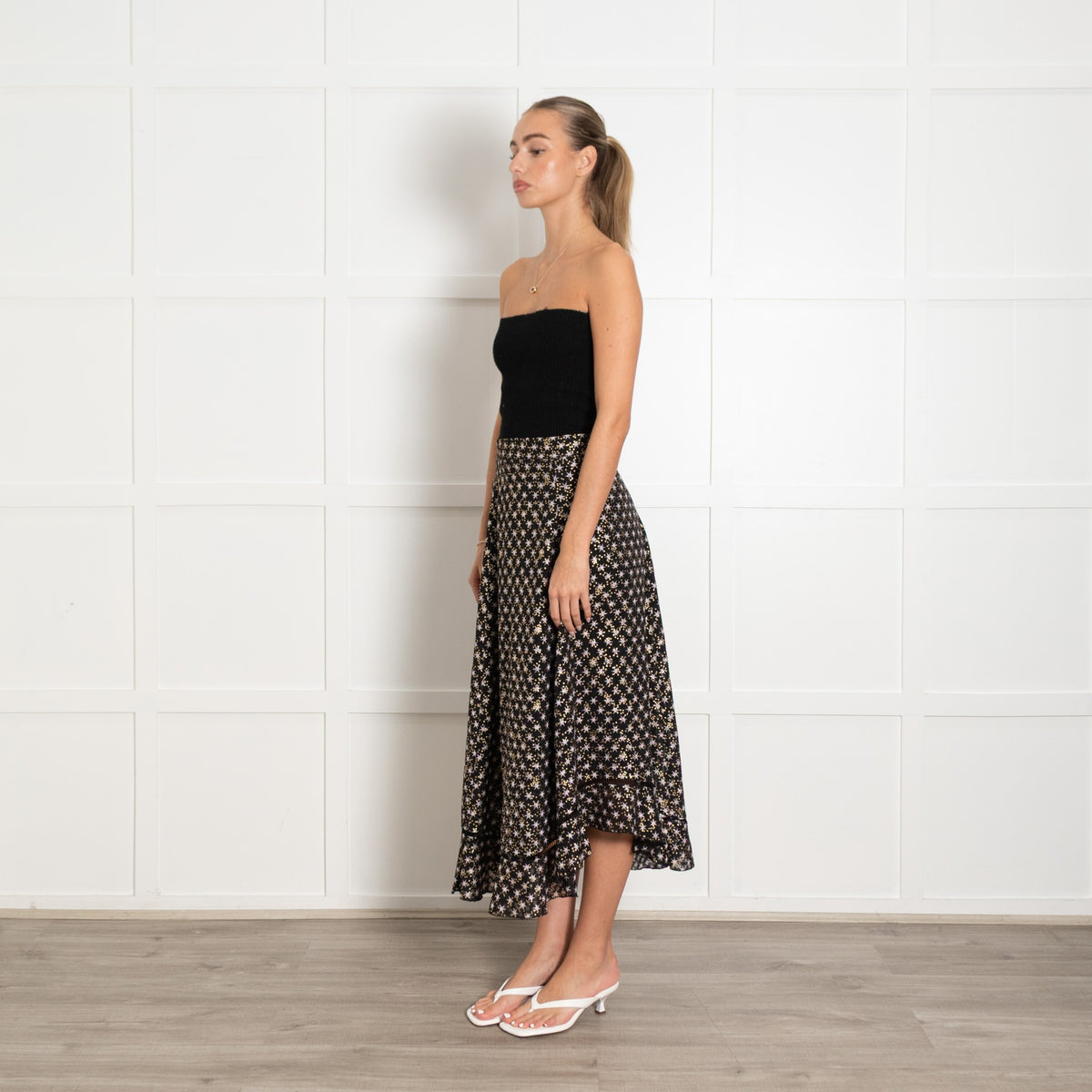 Stine Goya Black, Gold & Pink Star Skirt With Frill Hem - Image 3