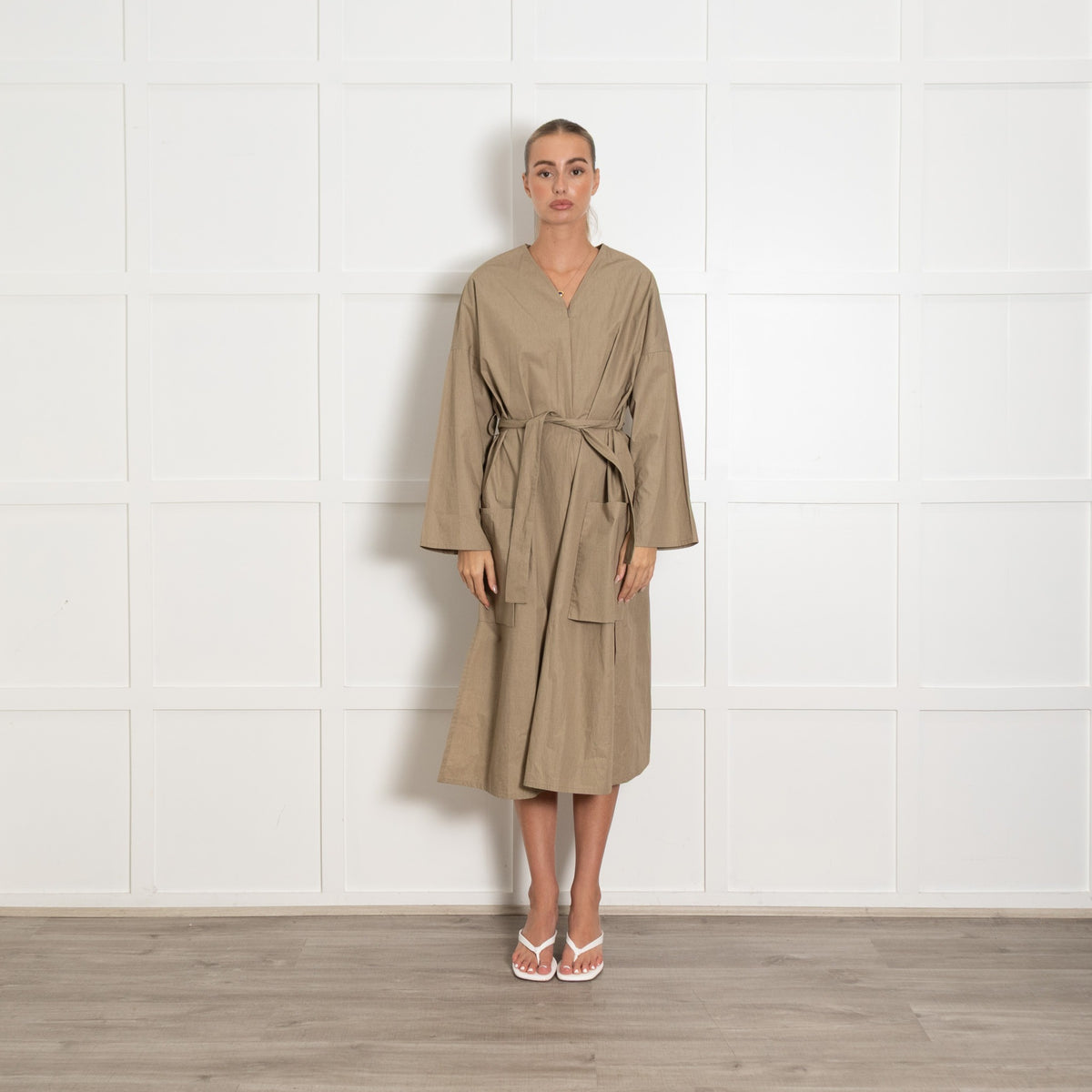 Studio Nicholson Olive Green Cotton Belted Dress - Image 1