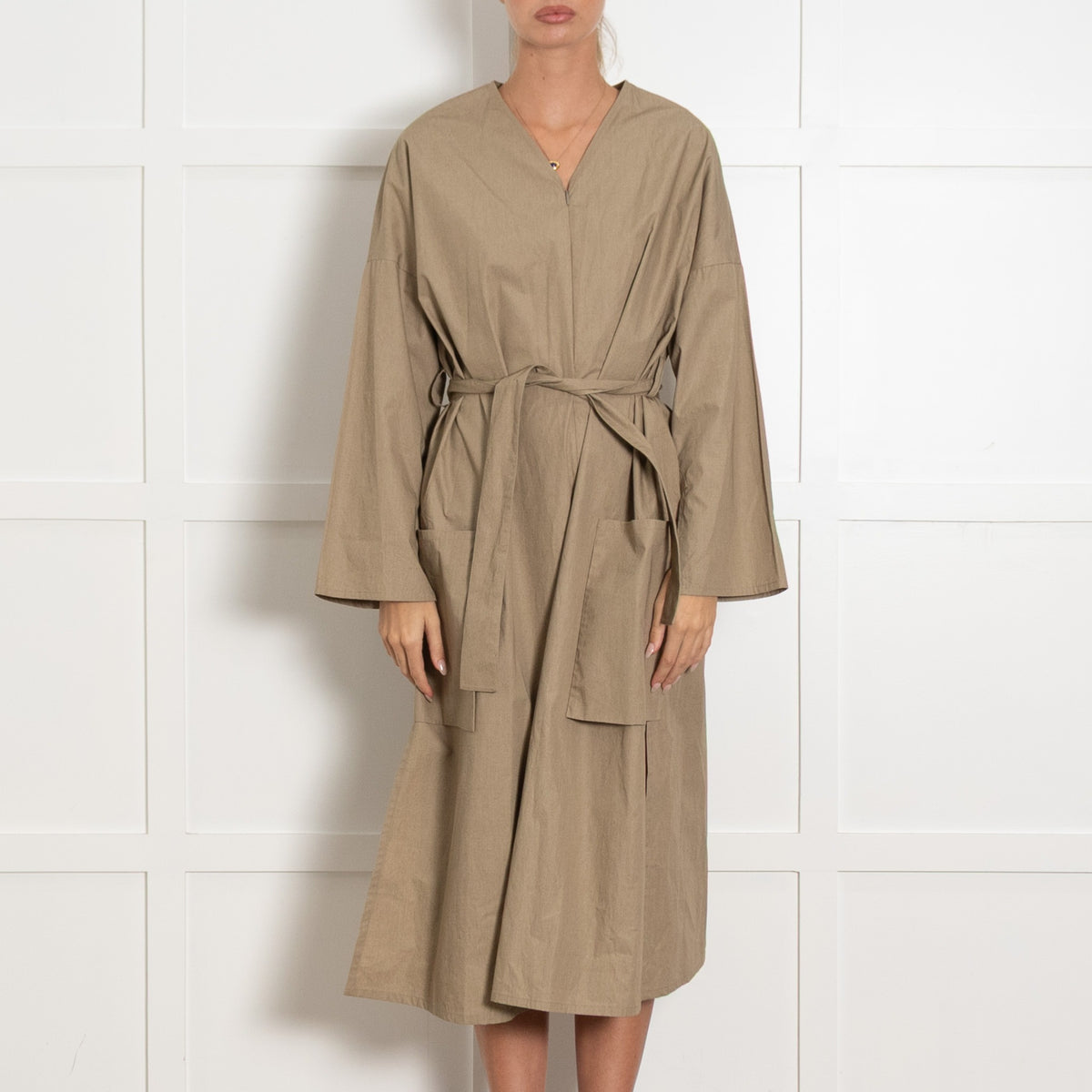 Studio Nicholson Olive Green Cotton Belted Dress - Image 2