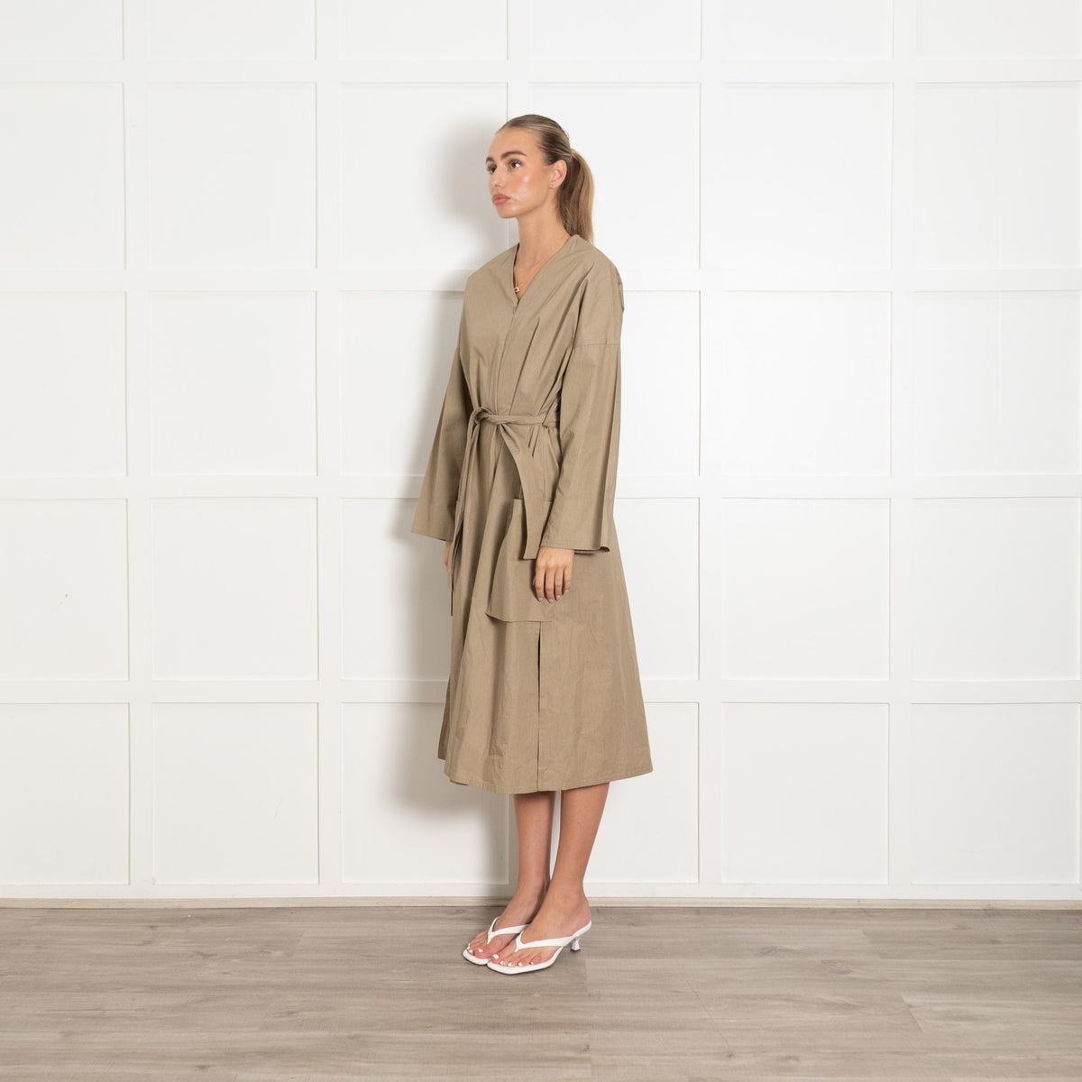 Studio Nicholson Olive Green Cotton Belted Dress - Image 3