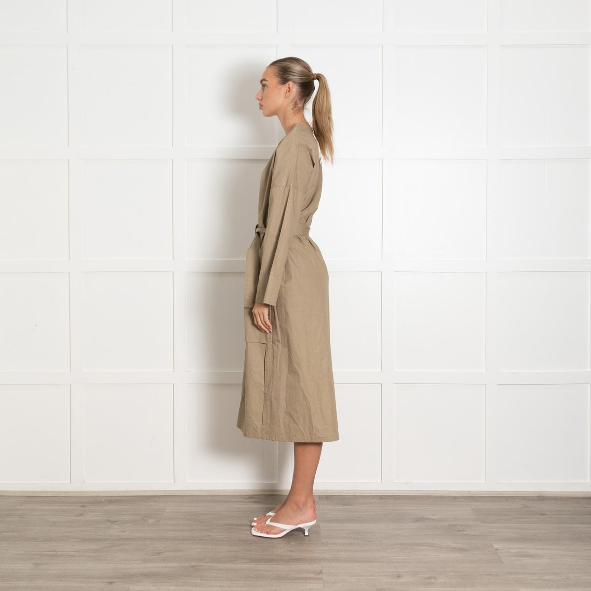 Studio Nicholson Olive Green Cotton Belted Dress - Image 4