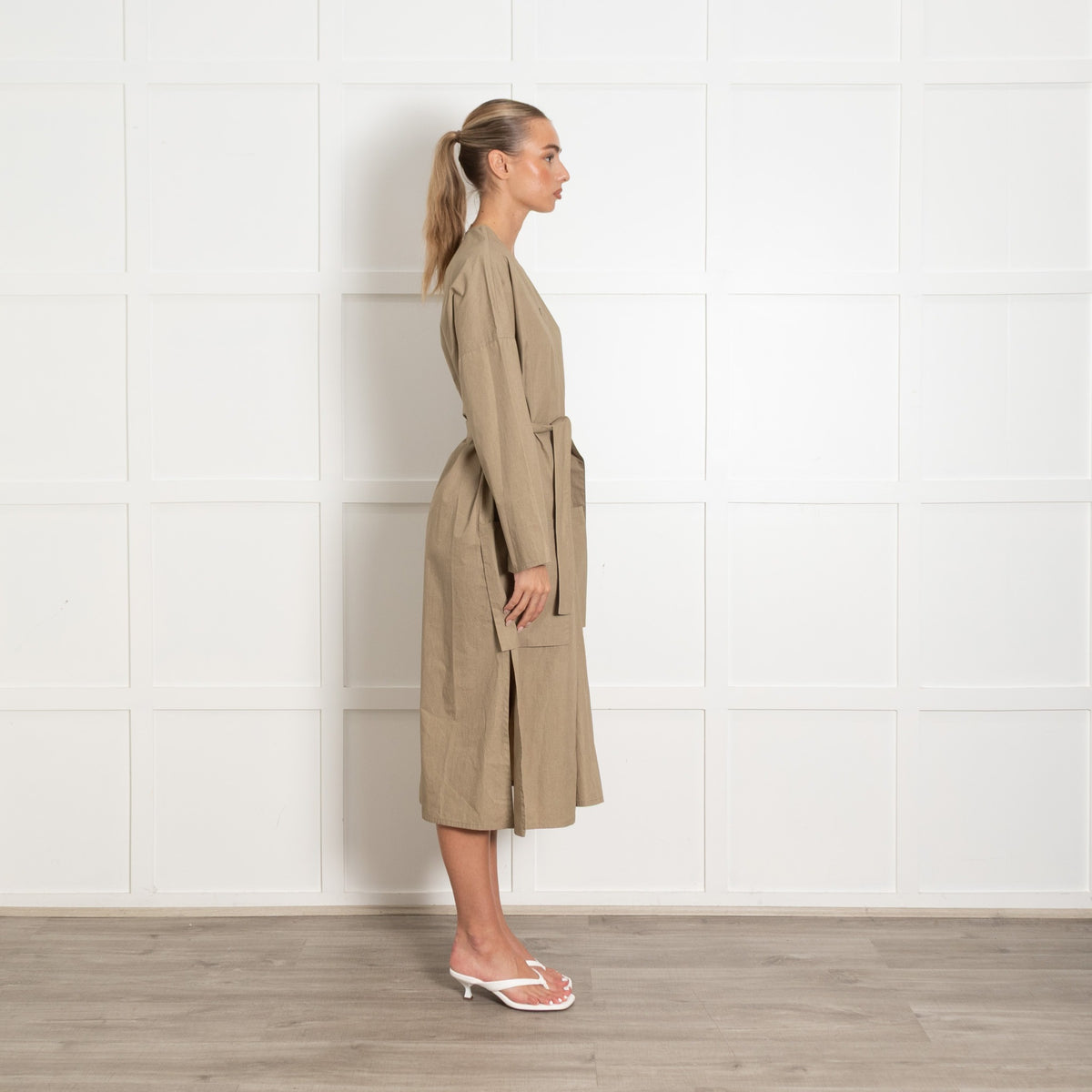 Studio Nicholson Olive Green Cotton Belted Dress - Image 6