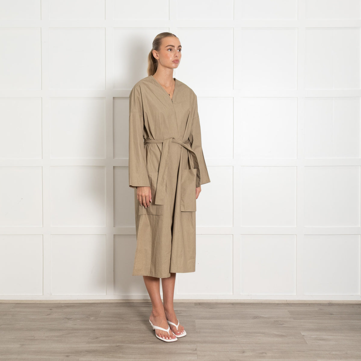 Studio Nicholson Olive Green Cotton Belted Dress - Image 7