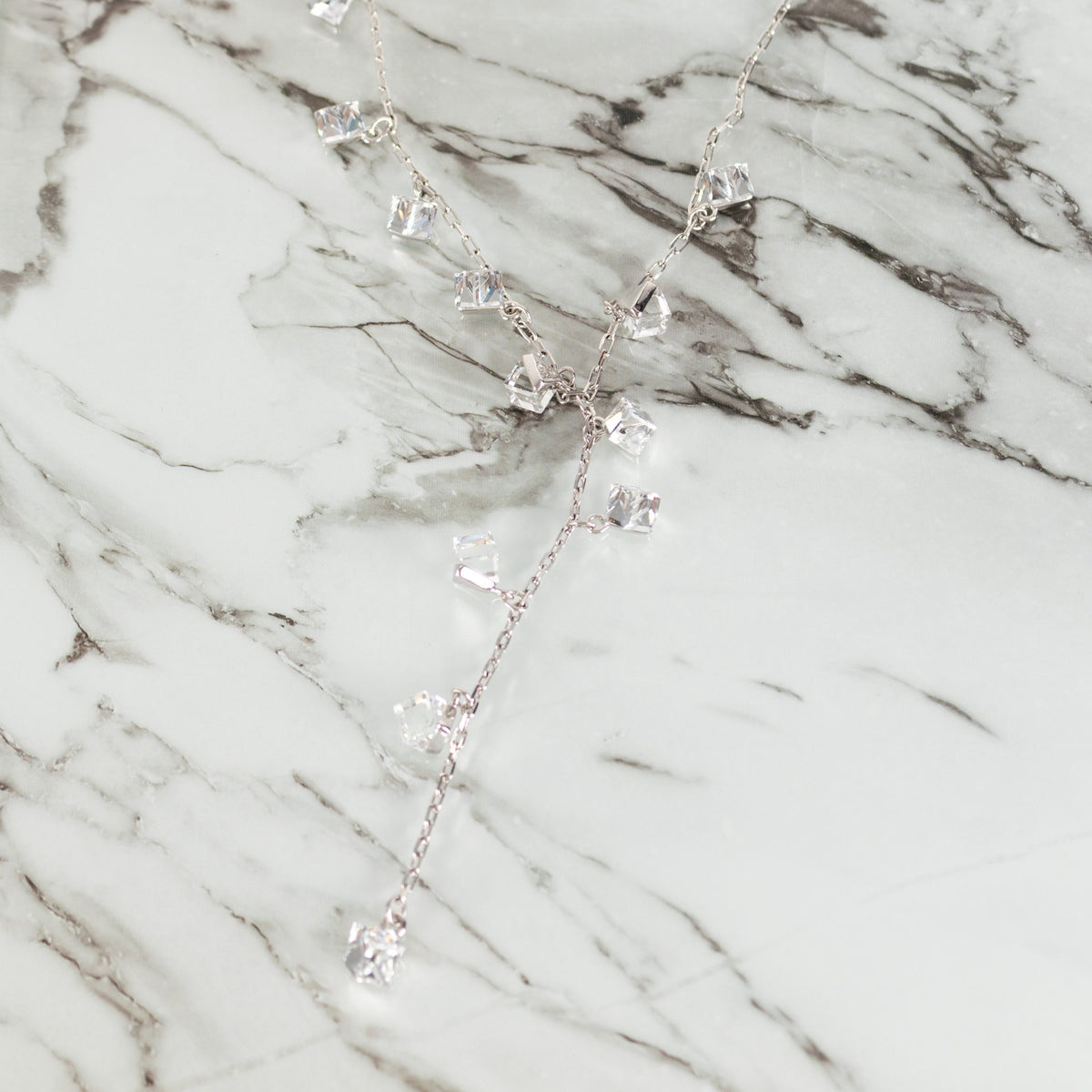 Swarovski Silver Drop Crystal Long Necklace - Image 4