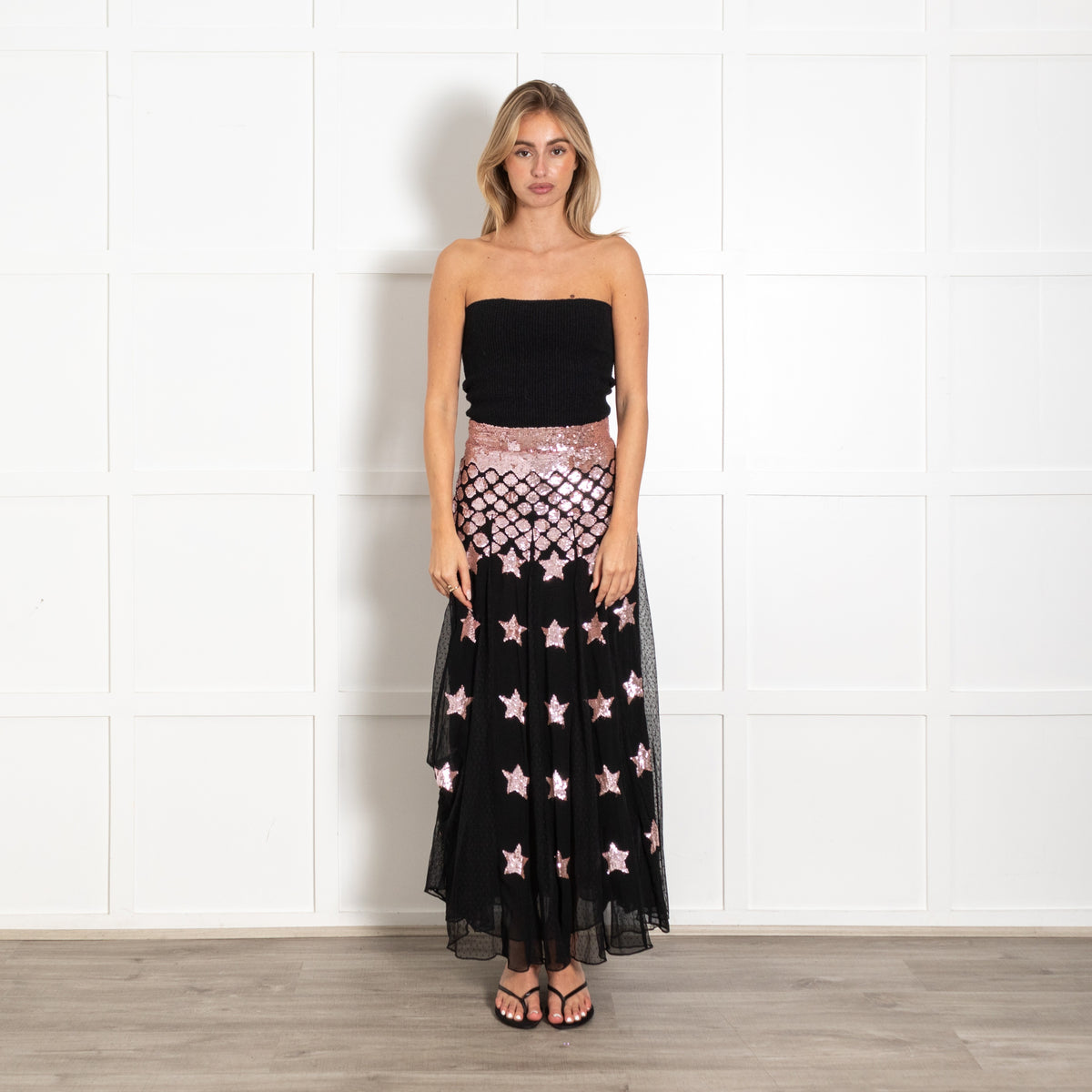 Temperley London Mirela DéGradé Black Pink Star Sequin Skirt - Image 1