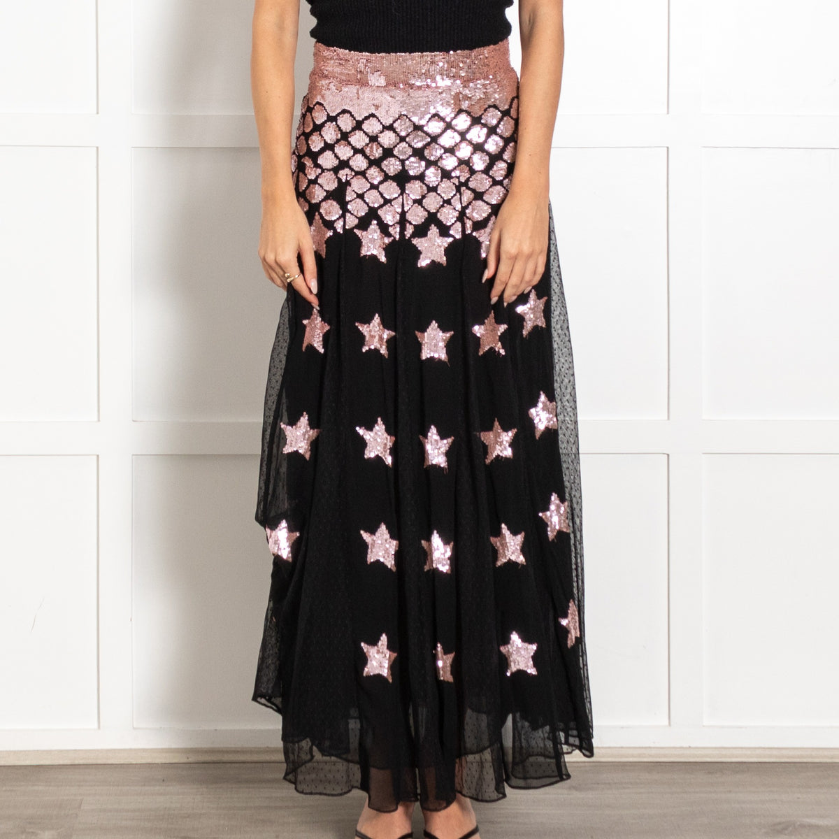 Temperley London Mirela DéGradé Black Pink Star Sequin Skirt - Image 2