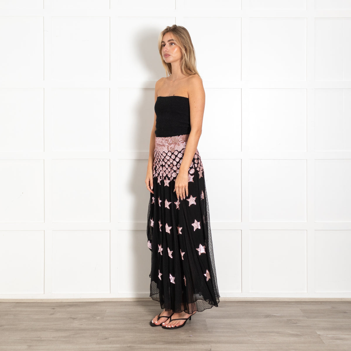 Temperley London Mirela DéGradé Black Pink Star Sequin Skirt - Image 3