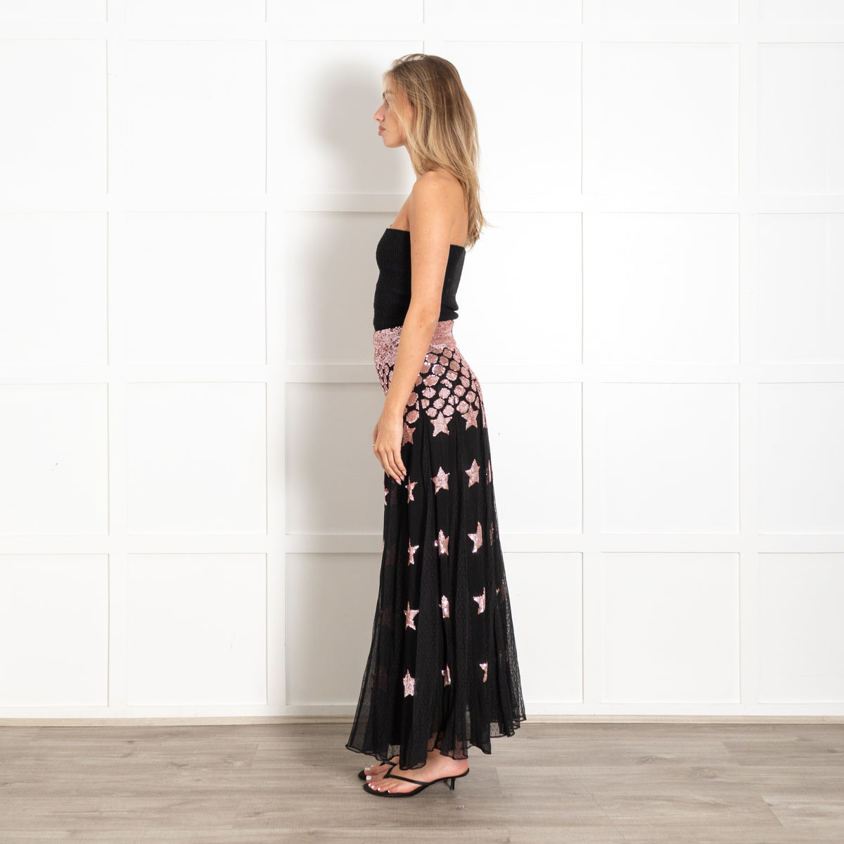 Temperley London Mirela DéGradé Black Pink Star Sequin Skirt - Image 4