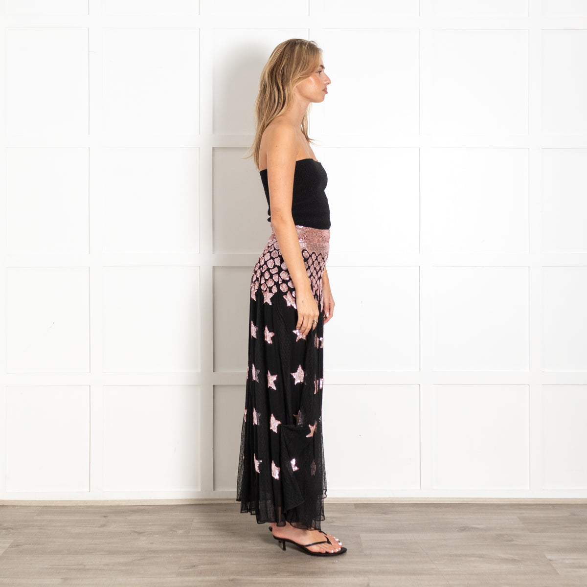 Temperley London Mirela DéGradé Black Pink Star Sequin Skirt - Image 6