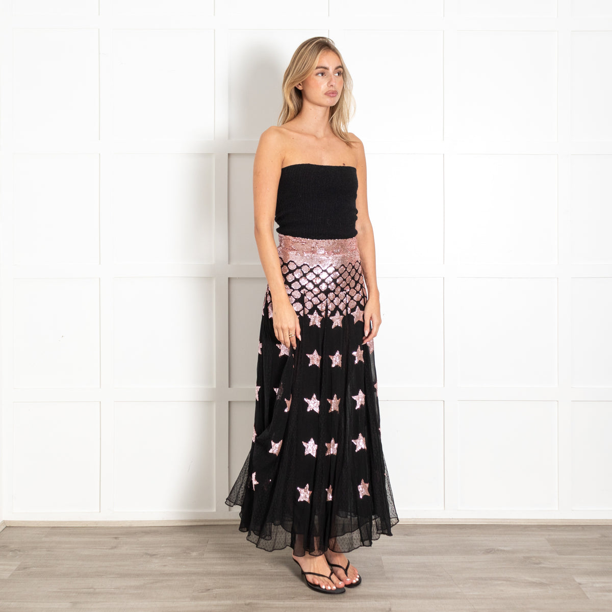 Temperley London Mirela DéGradé Black Pink Star Sequin Skirt - Image 7