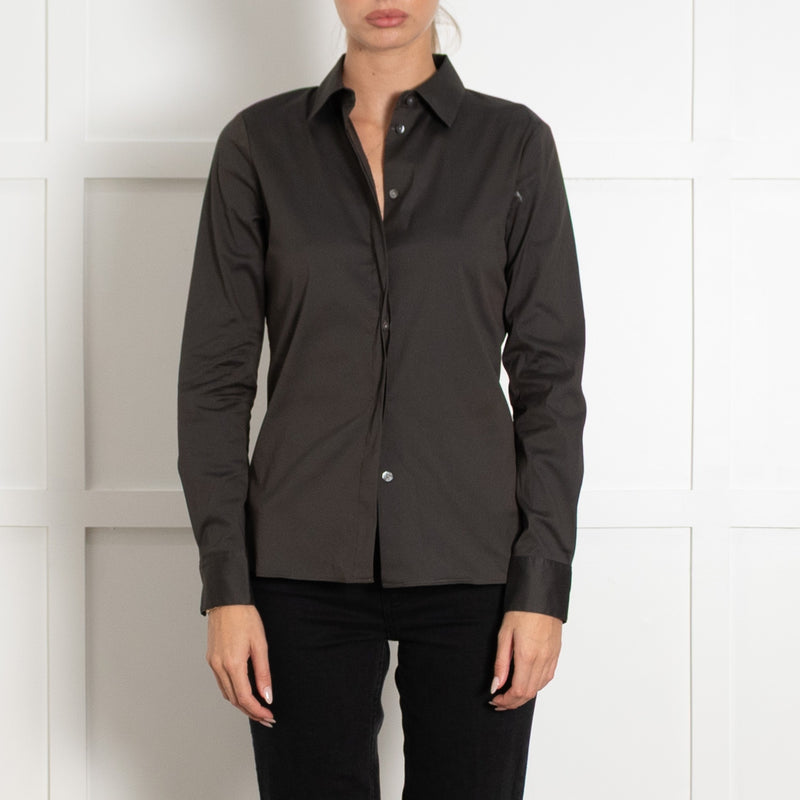Theory Dark Green Cotton Blend Fitted Shirt - Image 2