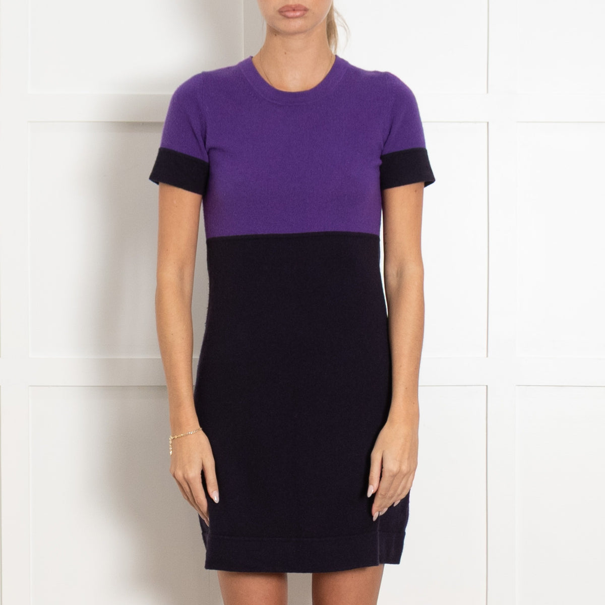 Theory Purple and Black Cashmere Fit and Flare Mini Dress - Image 1