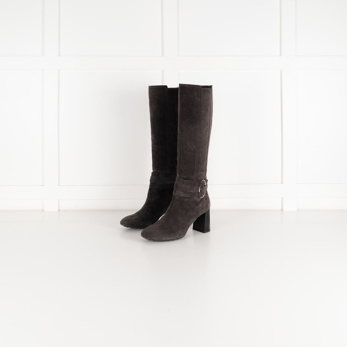 Tod's Grey Suede Heeled Knee Length Boots - Image 1