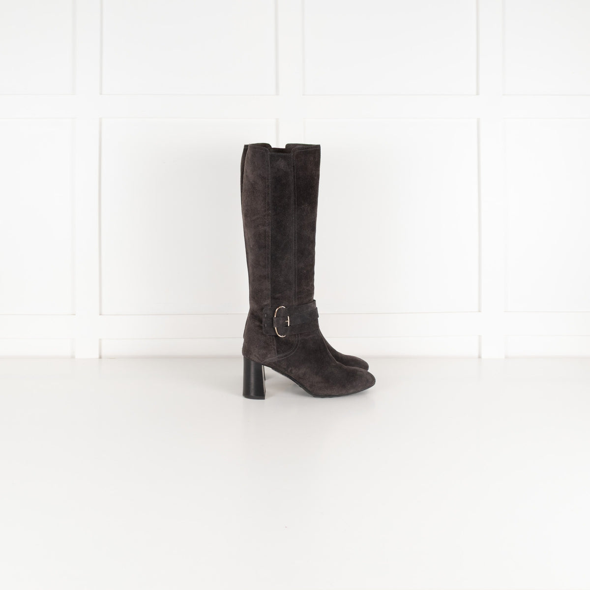 Tod's Grey Suede Heeled Knee Length Boots - Image 6
