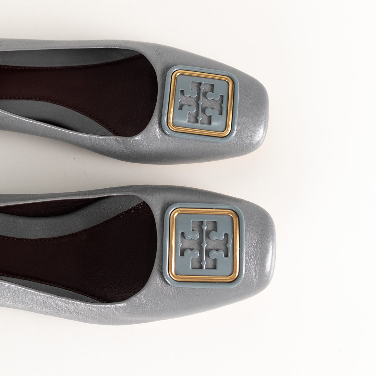 Tory Burch Grey Georgia Leather Ballet Pumps - Image 11