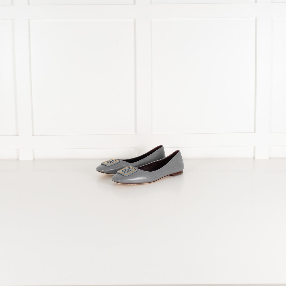 Tory Burch Grey Georgia Leather Ballet Pumps - Image 1