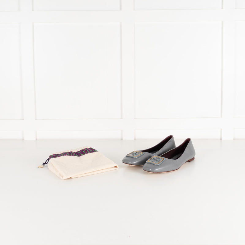 Tory Burch Grey Georgia Leather Ballet Pumps - Image 2