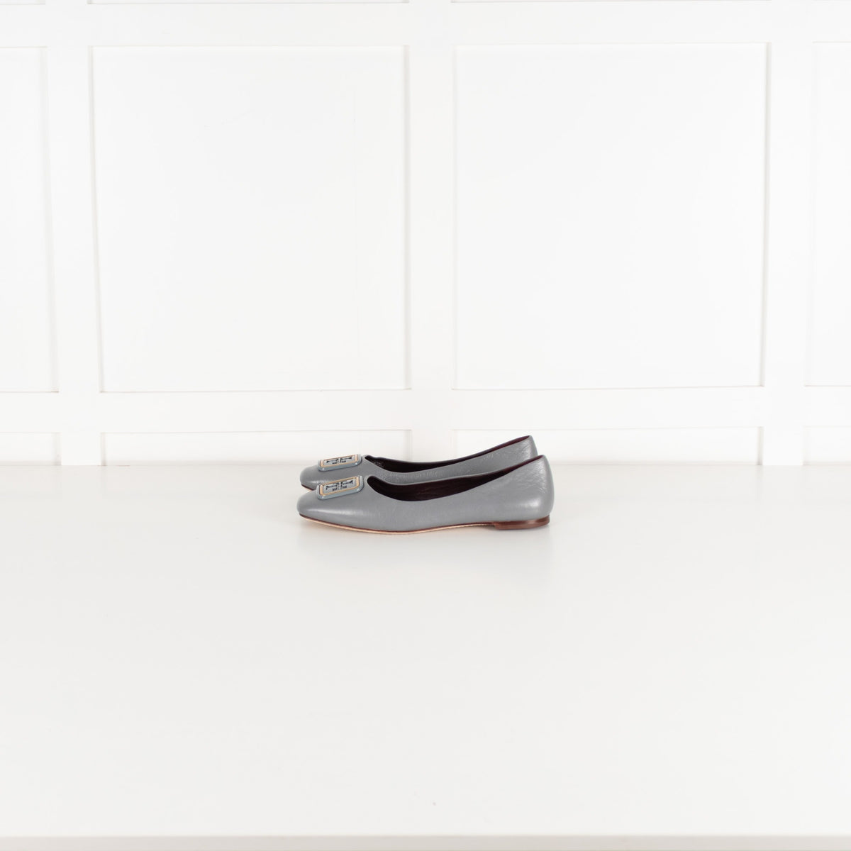 Tory Burch Grey Georgia Leather Ballet Pumps - Image 4